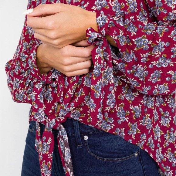 🎀Burgundy High-low Center Tie Scoop Neck Blouse🎀 - Picture 5 of 5